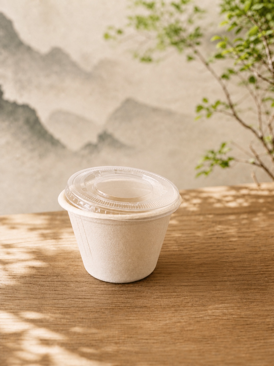 Small portion cup with a fitted clear lid shown as a format reference